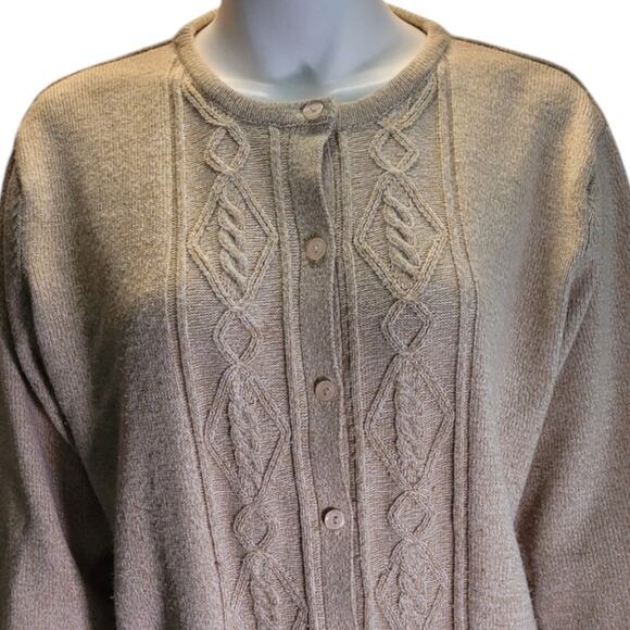 Vintage Y2K Honor Millburn Cable Knit Cardigan Womens XL Oatmeal Tan Neutral - Picture 2 of 8